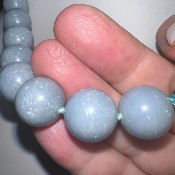 Natural Angelite Hand Strung Beaded Choker with Magnetic Clasp - Picture 5 of 8